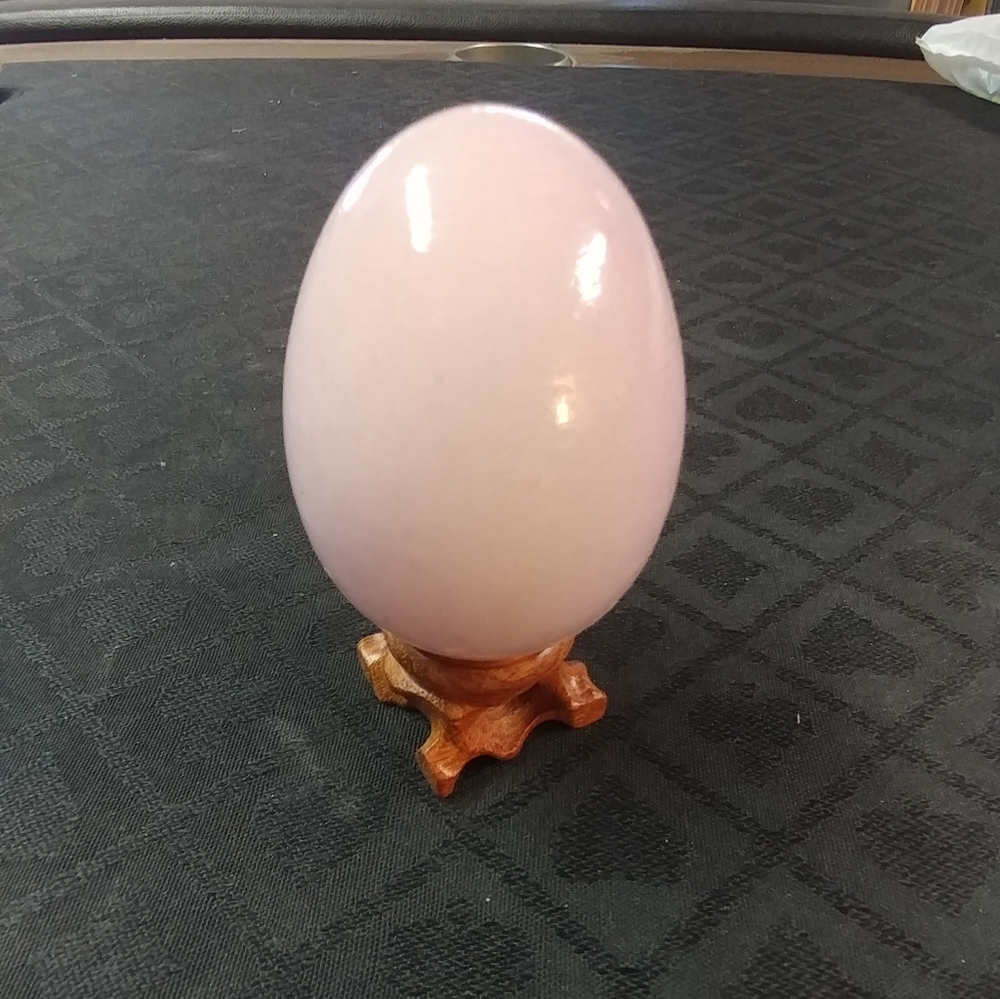 Natural Pink Rose Quartz Egg + wood stand